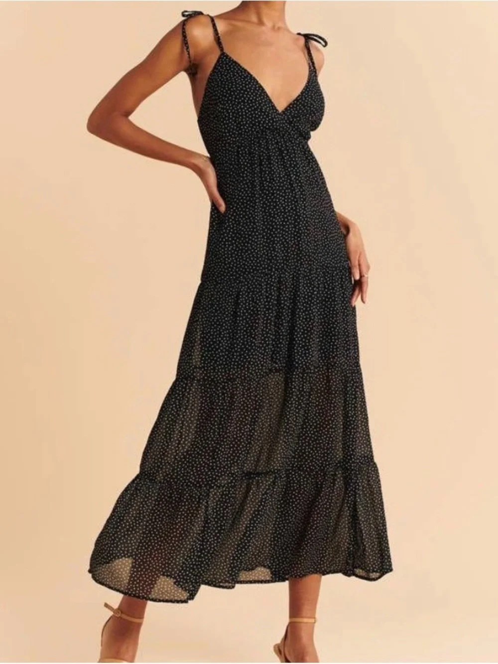 Abercrombie & Fitch Love Struck Maxi Tiered Dress Black White Polka Dot Medium M